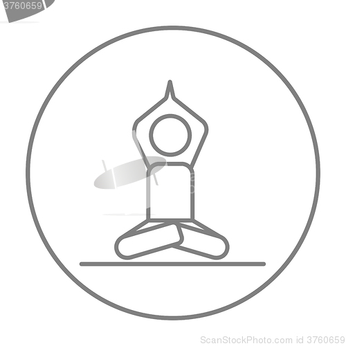 Image of Man meditating in lotus pose line icon.