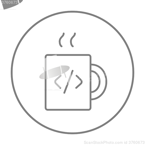 Image of Cup of coffee with code sign line icon.