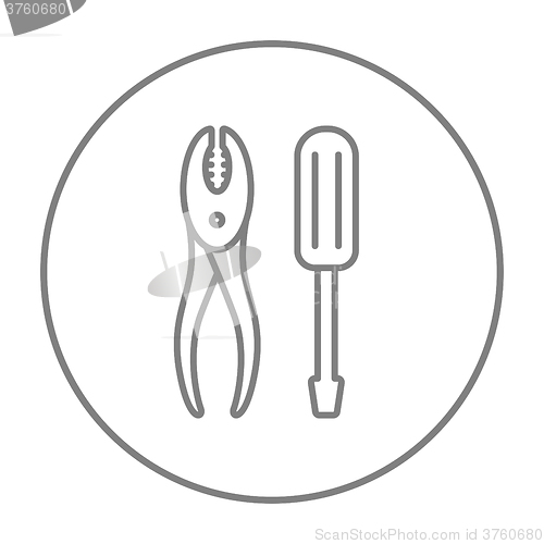 Image of Screwdriver with pliers line icon.