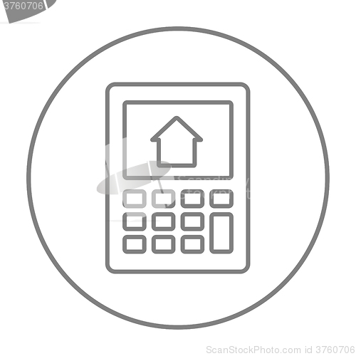 Image of Calculator with house on display line icon.