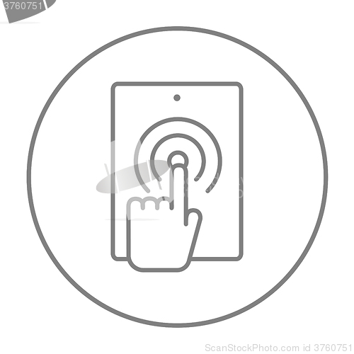 Image of Finger touching digital tablet line icon.