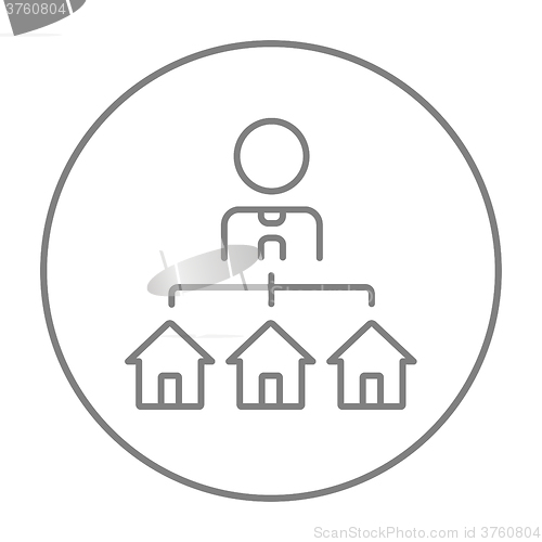 Image of Real estate agent with three houses line icon.