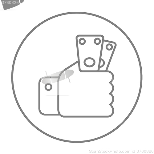 Image of Hand holding money line icon.