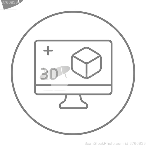 Image of Computer monitor with 3D box line icon.