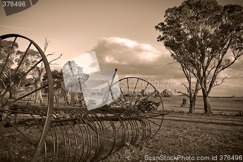 Image of plough in sepia