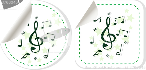 Image of Songs for kids icon. Musical notes, melody sign. Globe, download and speech bubble buttons. Winner award symbol. Vector