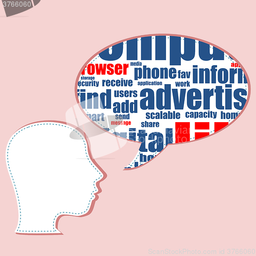 Image of Head shape with marketing concept words isolated on white background. Vector file layered for easy manipulation and custom coloring. vector