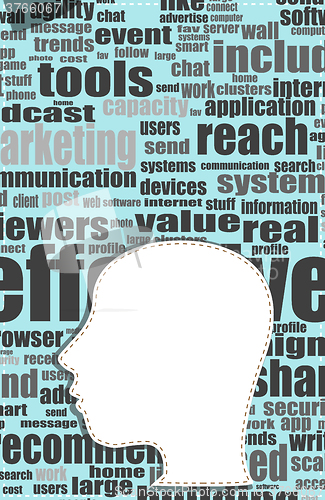 Image of the silhouette of his head with the words on the topic of social networking