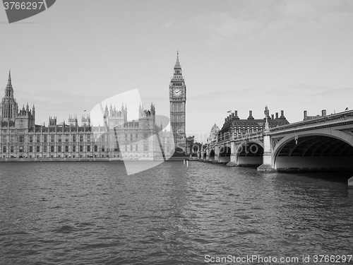 Image of Black and white Houses of Parliament in London