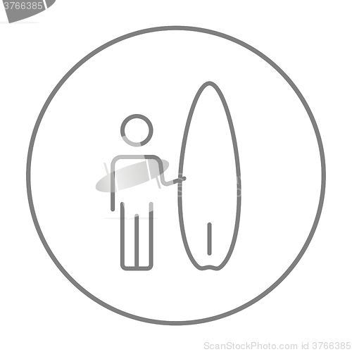 Image of Man with surfboard line icon.