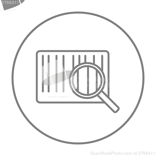 Image of Magnifying glass and barcode line icon.