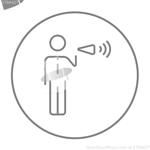 Image of Businessman with megaphone line icon.