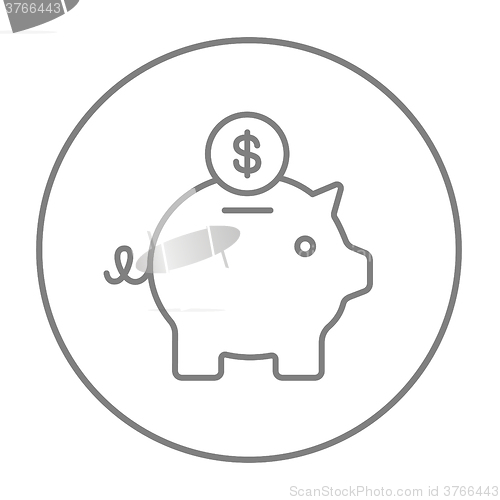 Image of Piggy bank with dollar coin line icon.