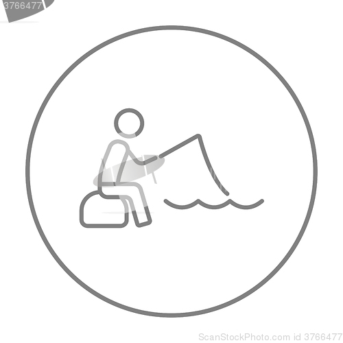 Image of Fisherman sitting with rod line icon.