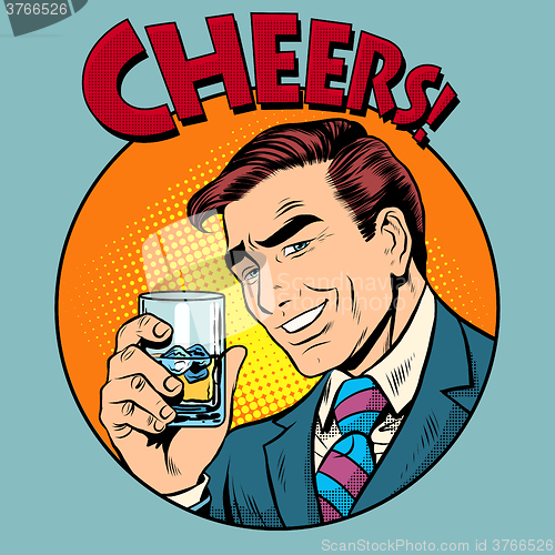 Image of Cheers toast celebration man pop art retro style