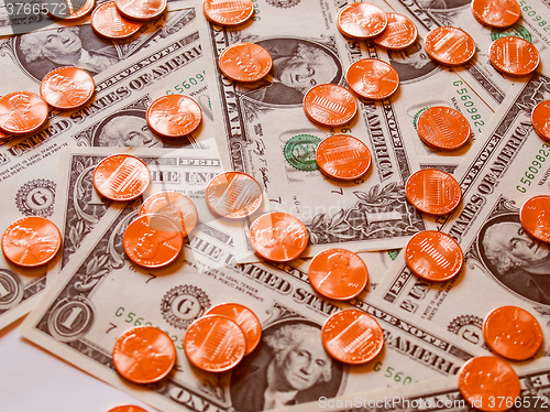 Image of Retro look Dollar coins and notes