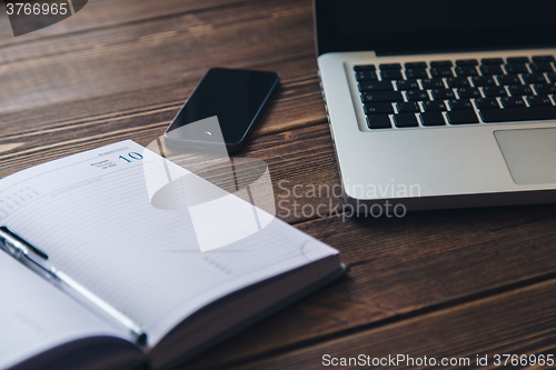 Image of Laptop and diary on the desk