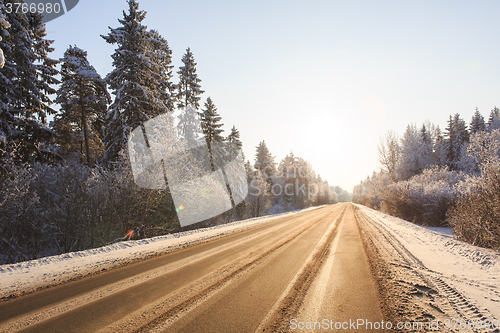 Image of Winter road through snowy forests