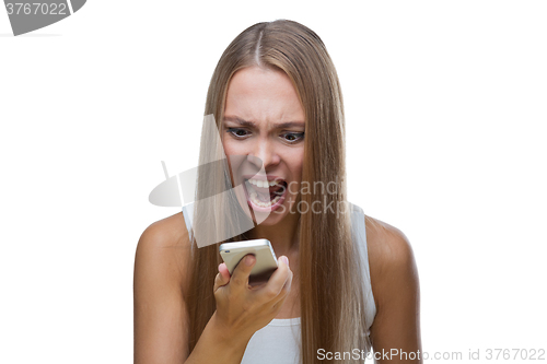 Image of Angry woman talking on phone