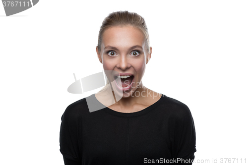 Image of Portrait of beautiful woman on white background