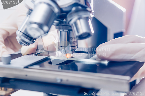 Image of Scientist hands with microscope