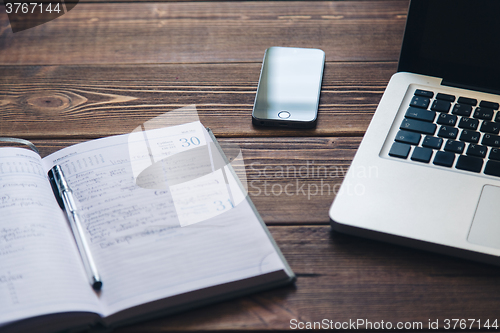 Image of Laptop and diary on the desk