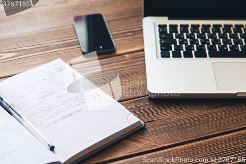 Image of Laptop and diary on the desk