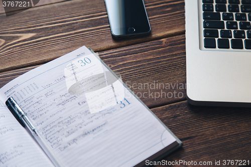 Image of Laptop and diary on the desk