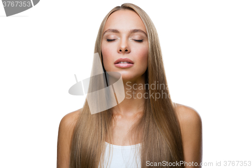 Image of Beautiful woman relaxation on white background