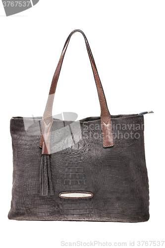 Image of Dark brown leather womens bag isolated on white background.