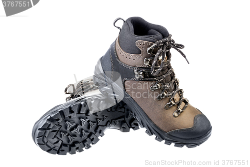 Image of Pair of new hiking boots. Isolated on white