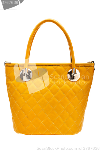 Image of Yellow womens bag isolated on white background.