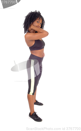 Image of African American woman in exercise outfit.