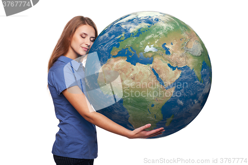 Image of Woman holding earth globe