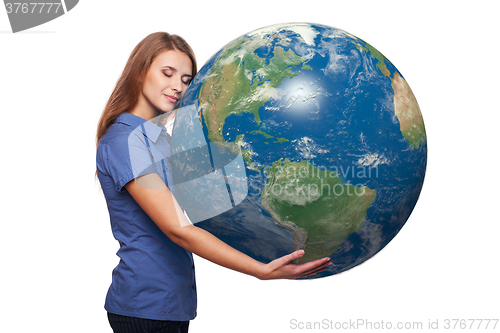 Image of Woman holding earth globe