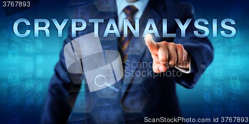 Image of Cryptanalyst Touching CRYPTANALYSIS Onscreen