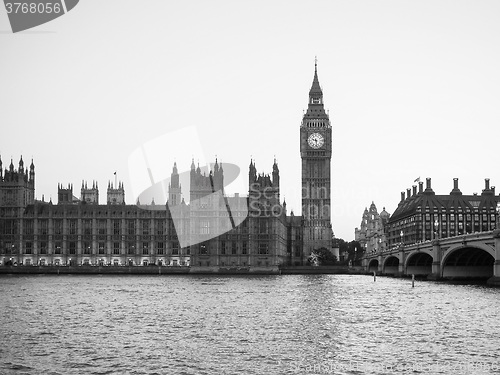 Image of Black and white Houses of Parliament in London