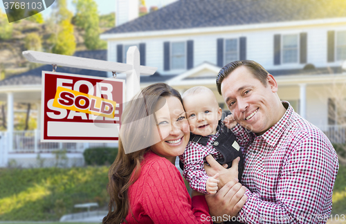 Image of Young Family In Front of For Sale Sign and House