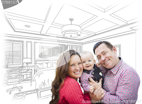 Image of Young Family With Baby Over Bedroom Drawing