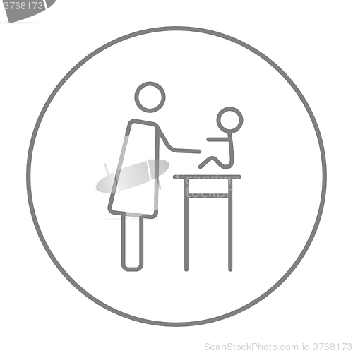 Image of Woman taking care of baby line icon.