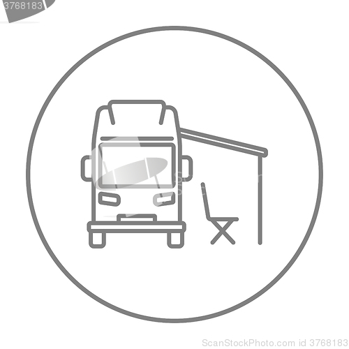 Image of Motorhome with tent line icon.