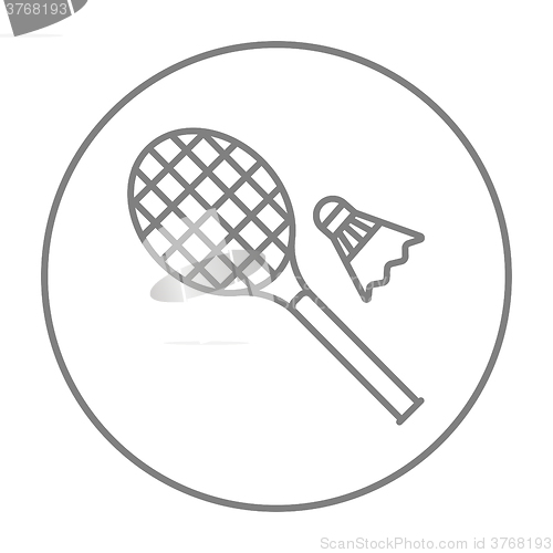 Image of Shuttlecock and badminton racket line icon.