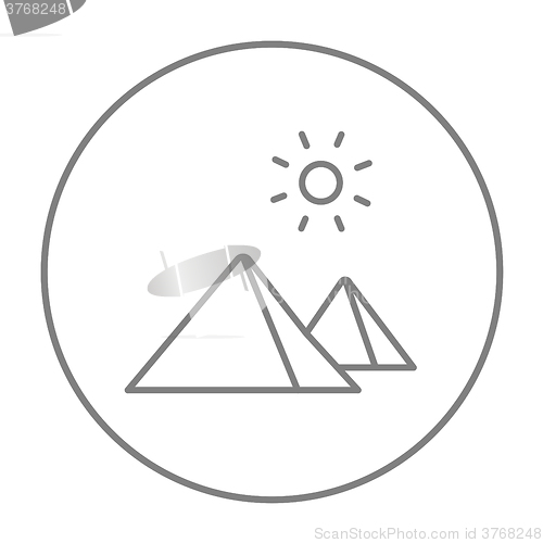 Image of Egyptian pyramids line icon.