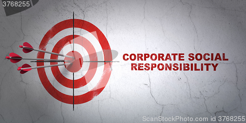 Image of Finance concept: target and Corporate Social Responsibility on wall background