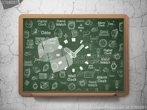 Image of Time concept: Clock on School Board background