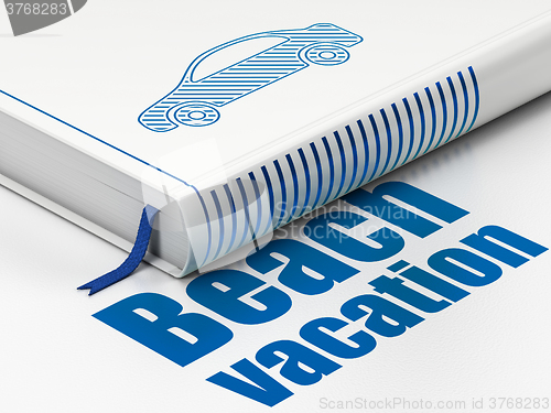 Image of Tourism concept: book Car, Beach Vacation on white background