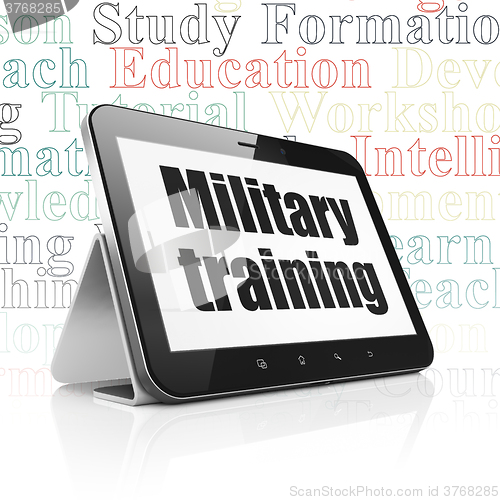 Image of Education concept: Tablet Computer with Military Training on display