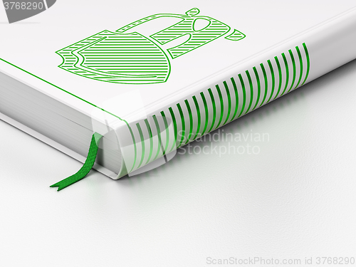 Image of Insurance concept: closed book, Car And Shield on white background