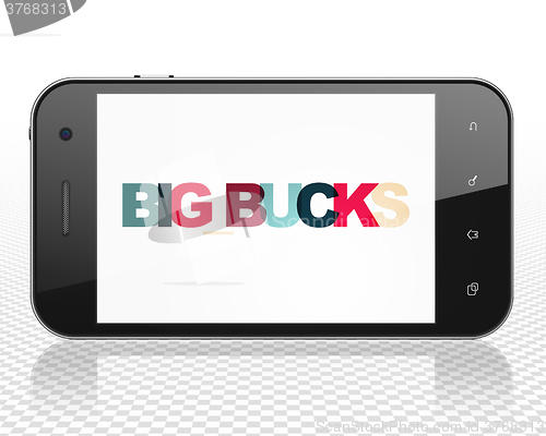 Image of Finance concept: Smartphone with Big bucks on  display