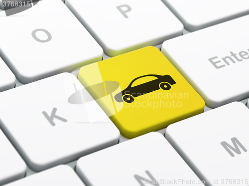 Image of Travel concept: Car on computer keyboard background